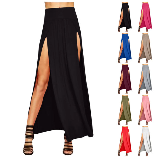 Skirts for Women Womens Double Split Maxi Long Skirt Ladies Short Leather Skirt