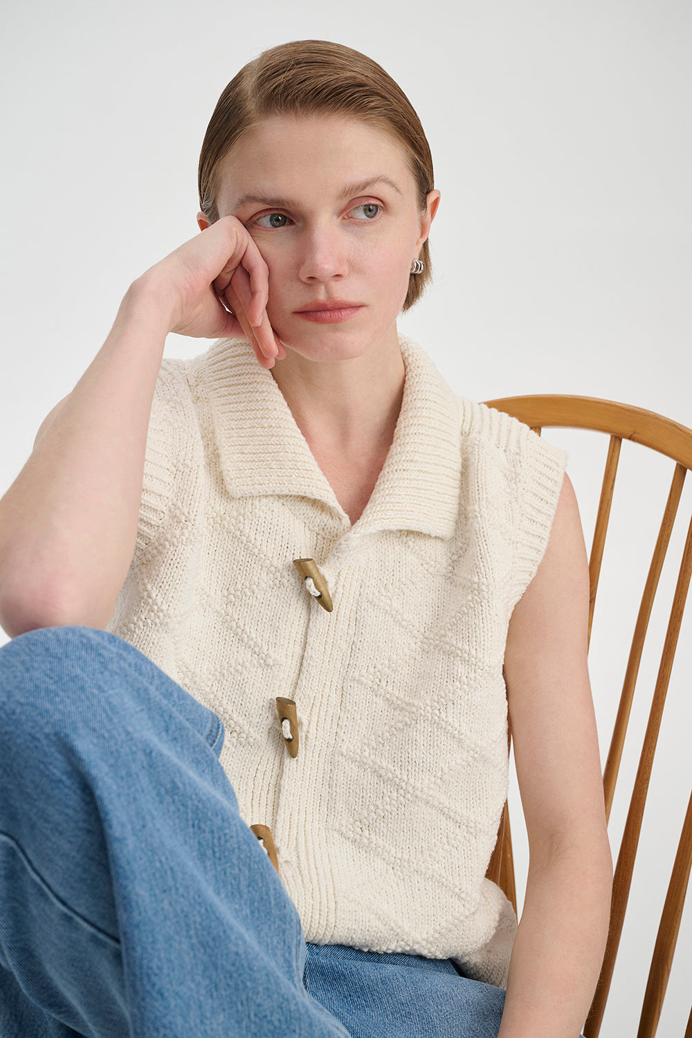 Vintage Cotton Texture Diamond Lattice Woven Cardigan Vest