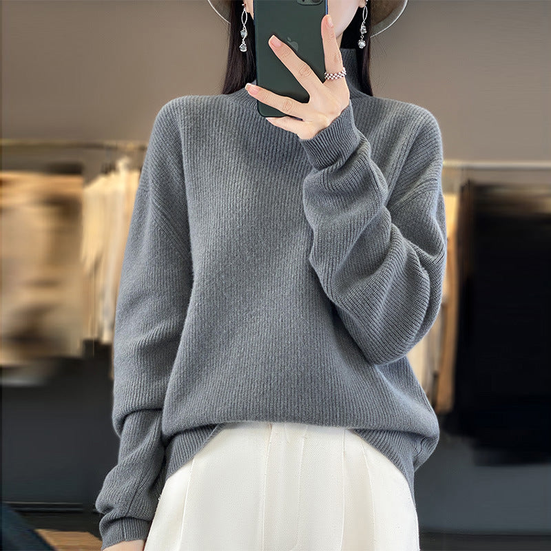 Women's Autumn And Winter Half-high Collar Wool Sweater Pullover