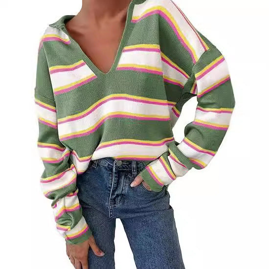 College Style Striped Knitted Striped Long Sleeve