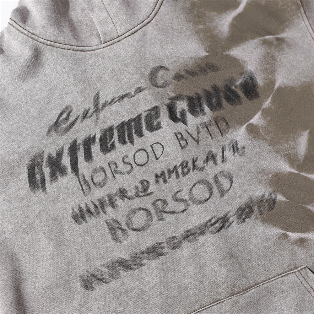 Distressed Tie-dyed Letter Printed Men's Loose Street Pullover Long Sleeve Sports Hoodie