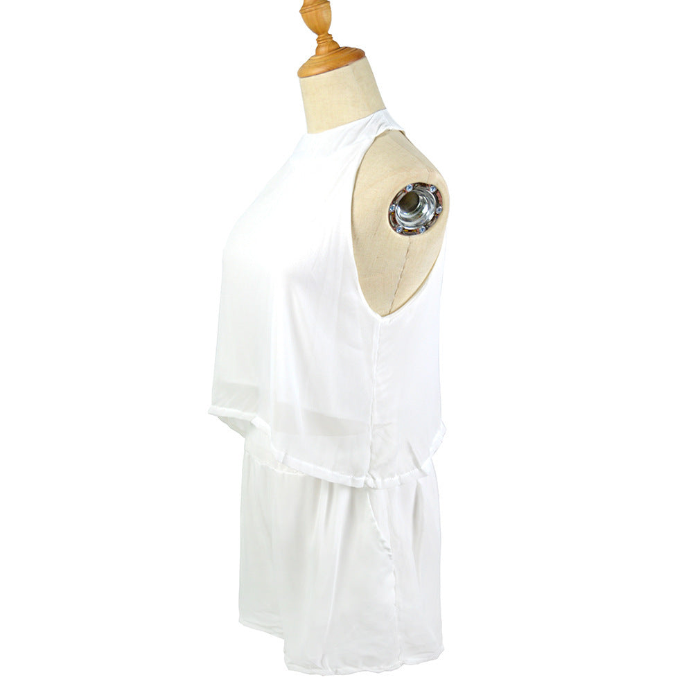 Halter Sports Chiffon Shirt Two-piece Set Leisure Suit Shorts